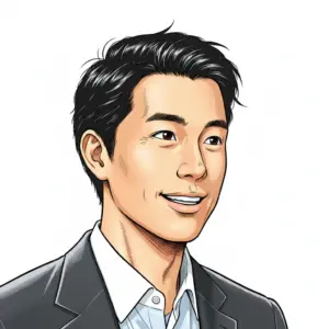 スーツ姿で微笑む総賢司のイラスト