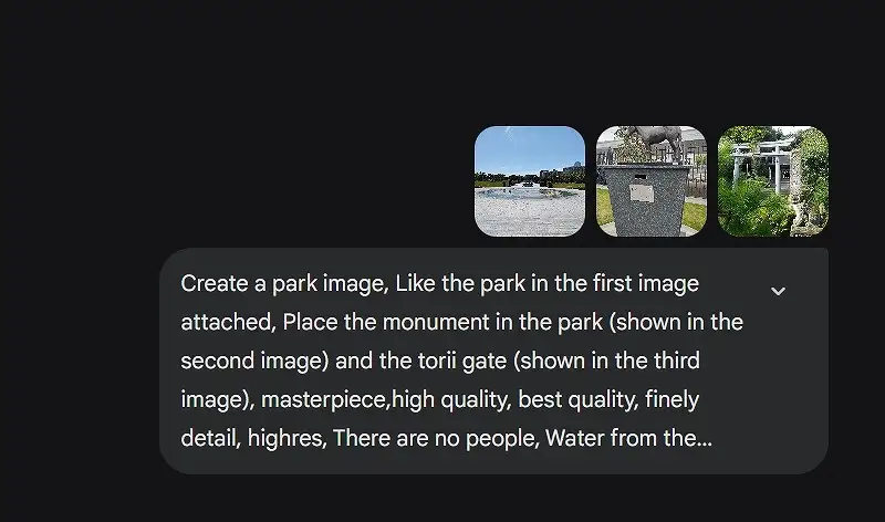 3枚の添付画像を使ってGeminiで画像生成するキャプチャ画像
