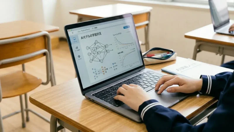 AIでのモノづくりをイメージした、教室でのパソコン操作風景